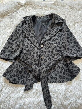 Women's Grey Leopard Print Belted Jacket